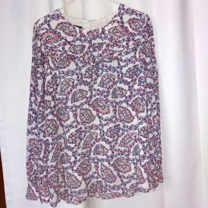 Talbots XL Peasant Top Paisley Ruffle Neck Red White Blue